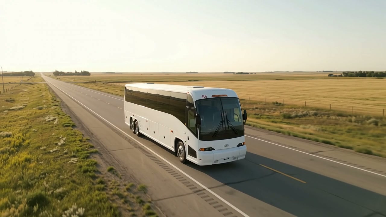 Broston Charters coach on a Saskatchewan highway